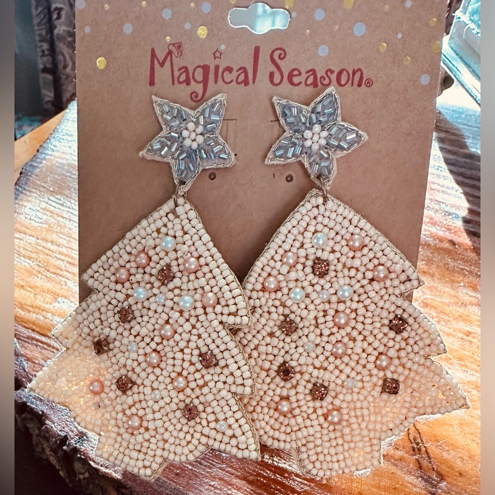 Magical Season Sea Bead Beaded Christmas Tree Earrings